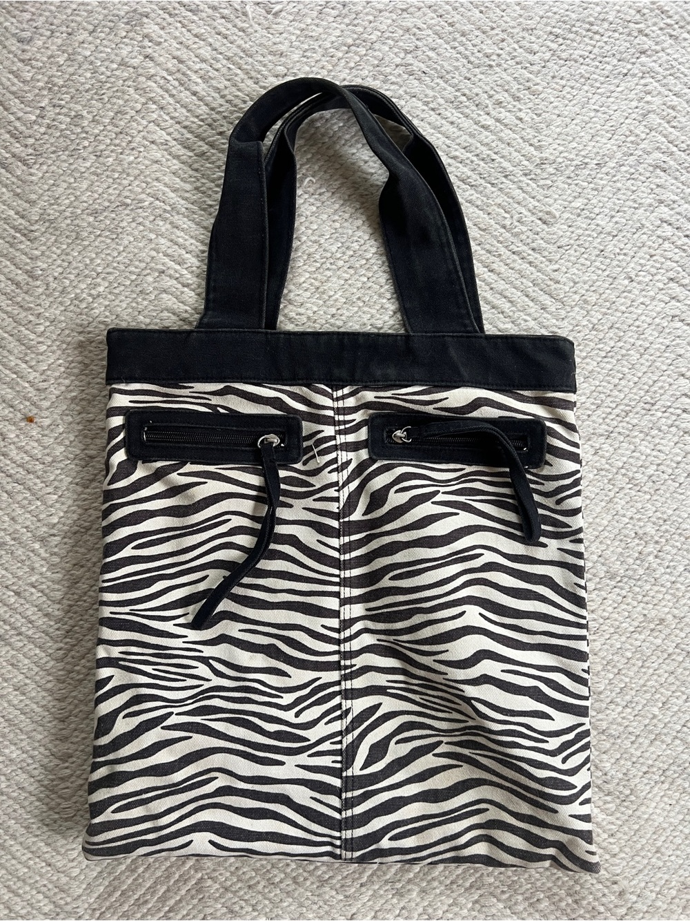 Zebra Print Canvas Tote Bag Black & Cream Y2K Indie Animal Print